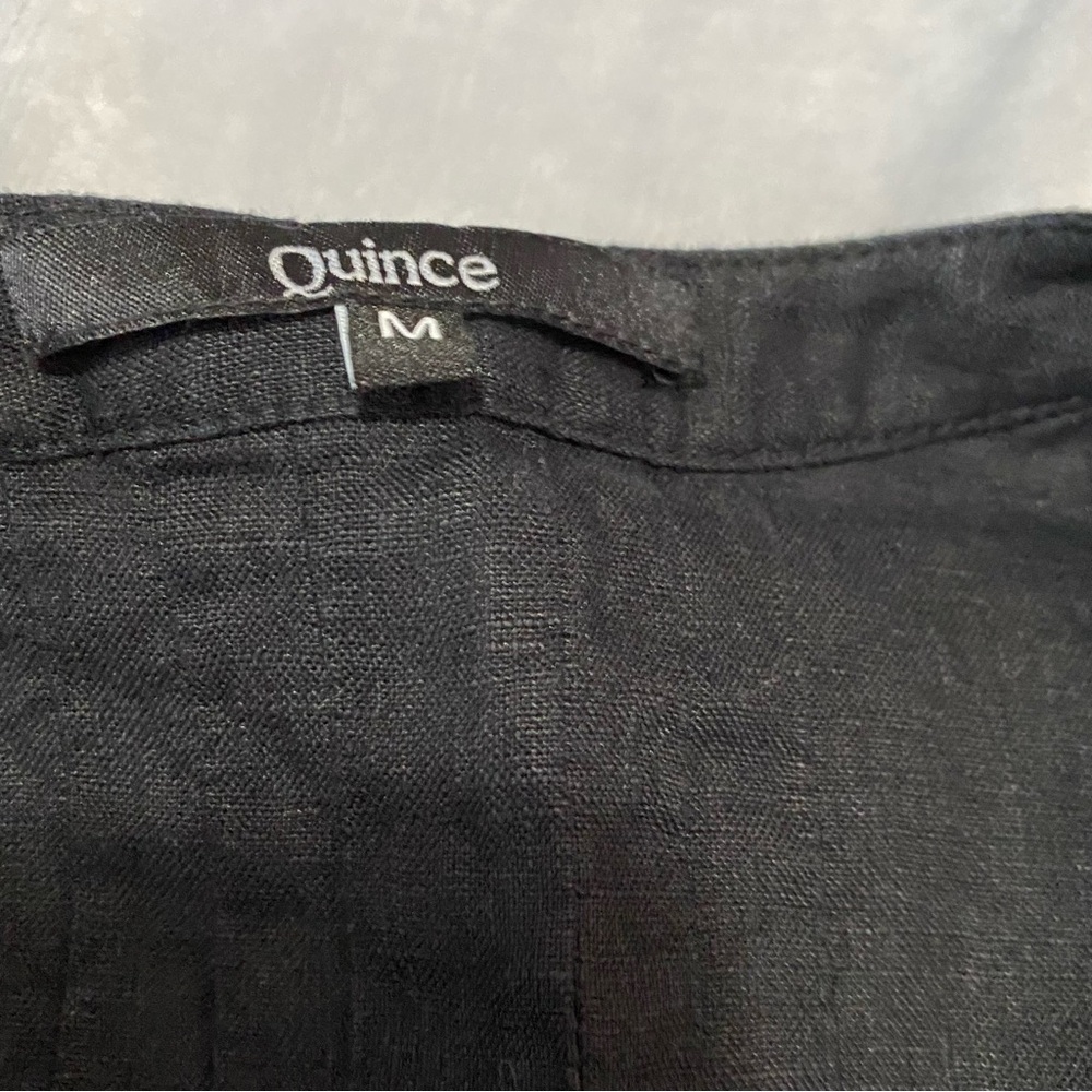 Quince Linen Black Short-Sleeve Pleated Women's Dress - Picture 4 of 9
